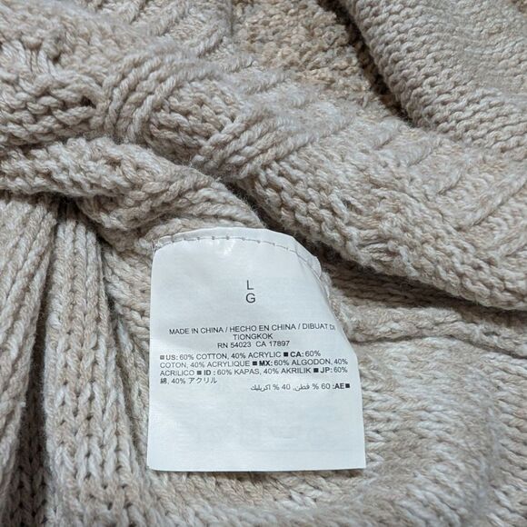 Old Navy Women's Beige White Cable Knit Turtleneck Sweater Chunky Size Large - Picture 7 of 8